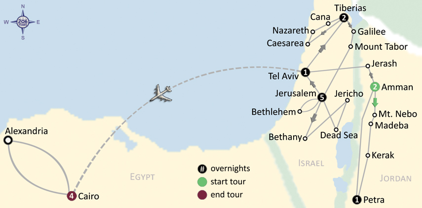 Pilgrimage to Jordan, The Holy Land & Egypt Map
